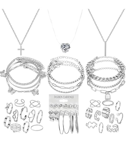 Amazon.com: IFNODO 37pcs Silver Jewelry Set With 3 PCS Necklace